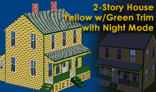 House, 2-Story, Yellow, Green Trim,  DES